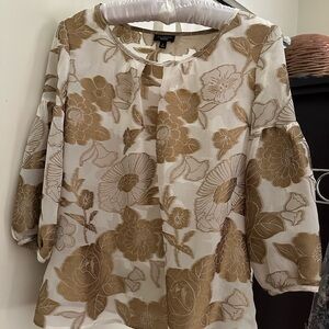 Talbots Cream and Gold Floral Blouse